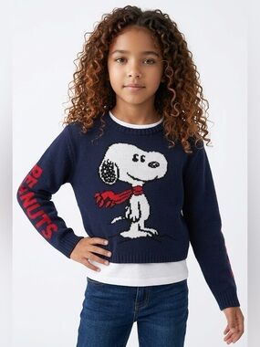 Peanuts Snoopy Blue Cute Cartoon Trendy Sweater Youth Medium XS Ladies